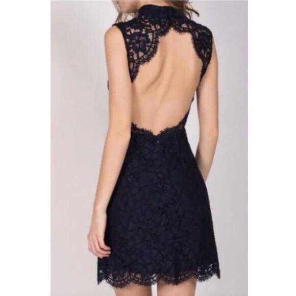 Sandro Paris Romie Dress Black Lace open Back High Neck - Picture 2 of 10